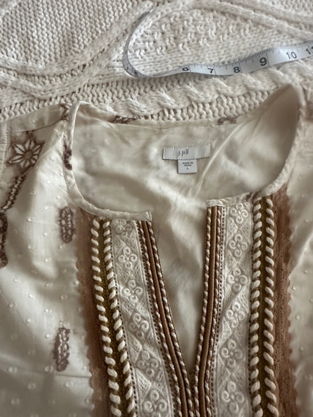 100% Cotton - White/Cream Embroidered Summer Dress - Neutral Floral + Pockets - Picture 6 of 12